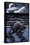 Sea Turtle on Beach - Scratchboard-Lantern Press-Stretched Canvas