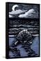 Sea Turtle on Beach - Scratchboard-Lantern Press-Framed Stretched Canvas