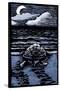 Sea Turtle on Beach - Scratchboard-Lantern Press-Stretched Canvas