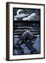 Sea Turtle on Beach - Scratchboard-Lantern Press-Framed Art Print