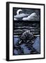 Sea Turtle on Beach - Scratchboard-Lantern Press-Framed Art Print