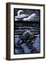 Sea Turtle on Beach - Scratchboard-Lantern Press-Framed Art Print