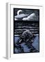 Sea Turtle on Beach - Scratchboard-Lantern Press-Framed Art Print