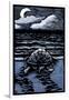 Sea Turtle on Beach - Scratchboard-Lantern Press-Framed Art Print