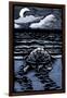 Sea Turtle on Beach - Scratchboard-Lantern Press-Framed Art Print