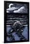 Sea Turtle on Beach - Scratchboard-Lantern Press-Framed Art Print