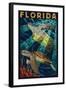 Sea Turtle Paper Mosaic - Florida-Lantern Press-Framed Art Print