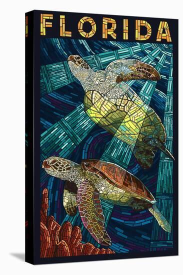 Sea Turtle Paper Mosaic - Florida-Lantern Press-Stretched Canvas