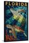 Sea Turtle Paper Mosaic - Florida-Lantern Press-Stretched Canvas