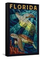 Sea Turtle Paper Mosaic - Florida-Lantern Press-Framed Stretched Canvas