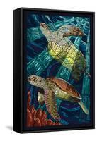 Sea Turtle - Paper Mosaic-Lantern Press-Framed Stretched Canvas