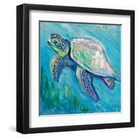 Sea Turtle Swim Light Flipped-Jeanette Vertentes-Framed Art Print