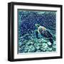 Sea Turtle Swimming Underwater. Digital Illustration in Watercolor Style. Exotic Wild Animal in Nat-Davdeka-Framed Art Print