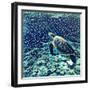 Sea Turtle Swimming Underwater. Digital Illustration in Watercolor Style. Exotic Wild Animal in Nat-Davdeka-Framed Art Print