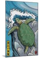 Sea Turtles - Woodblock Print-Lantern Press-Mounted Art Print