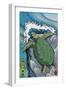 Sea Turtles - Woodblock Print-Lantern Press-Framed Art Print
