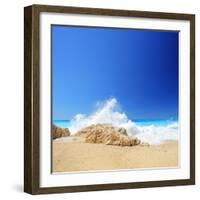 Sea Wave on a Sandy Beach Porto Katsiki in Greece, Lefkada, Shot with a Tilt and Shift Lens-Ljsphotography-Framed Photographic Print