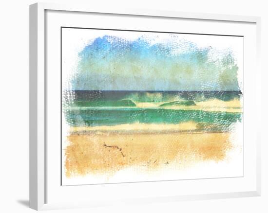 Sea Waves And Blue Sky In A Style Of A Old Painting On Grunge Canvas With Rough Edges-Lvnel-Framed Art Print