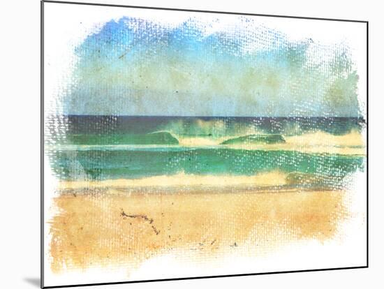 Sea Waves And Blue Sky In A Style Of A Old Painting On Grunge Canvas With Rough Edges-Lvnel-Mounted Art Print