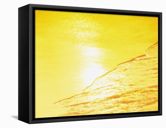 Sea Waves in Yellow with Sunlight-null-Framed Stretched Canvas