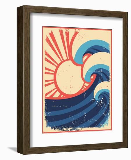 Sea Waves Poster.Grunge Illustration Of Sea Landscape-GeraKTV-Framed Art Print