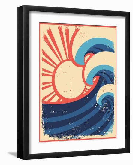 Sea Waves Poster.Grunge Illustration Of Sea Landscape-GeraKTV-Framed Art Print