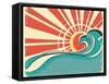 Sea Waves.Vintage Illustration Of Nature Poster With Sun On Old Paper-GeraKTV-Framed Stretched Canvas