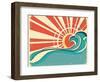 Sea Waves.Vintage Illustration Of Nature Poster With Sun On Old Paper-GeraKTV-Framed Art Print