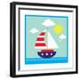 Sea,Yacht,Landscape,Vector,Cartoon,Illustration-Svetlana Peskin-Framed Premium Giclee Print