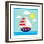 Sea,Yacht,Landscape,Vector,Cartoon,Illustration-Svetlana Peskin-Framed Premium Giclee Print