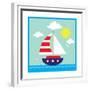 Sea,Yacht,Landscape,Vector,Cartoon,Illustration-Svetlana Peskin-Framed Premium Giclee Print