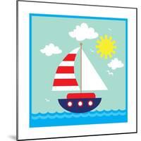 Sea,Yacht,Landscape,Vector,Cartoon,Illustration-Svetlana Peskin-Mounted Premium Giclee Print