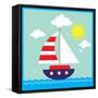 Sea,Yacht,Landscape,Vector,Cartoon,Illustration-Svetlana Peskin-Framed Stretched Canvas