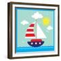 Sea,Yacht,Landscape,Vector,Cartoon,Illustration-Svetlana Peskin-Framed Art Print