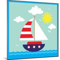 Sea,Yacht,Landscape,Vector,Cartoon,Illustration-Svetlana Peskin-Mounted Art Print