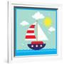 Sea,Yacht,Landscape,Vector,Cartoon,Illustration-Svetlana Peskin-Framed Art Print