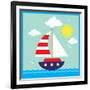 Sea,Yacht,Landscape,Vector,Cartoon,Illustration-Svetlana Peskin-Framed Art Print