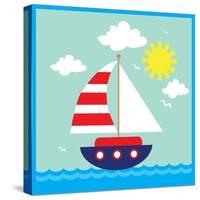 Sea,Yacht,Landscape,Vector,Cartoon,Illustration-Svetlana Peskin-Stretched Canvas