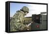 Seabee Completes a Generator Check During a Command Post Exercise-null-Framed Stretched Canvas