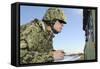 Seabee Completes a Generator Check During a Command Post Exercise-null-Framed Stretched Canvas