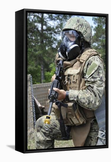 Seabee Participates in a Field Exercise at Camp Shelby, Mississippi-null-Framed Stretched Canvas