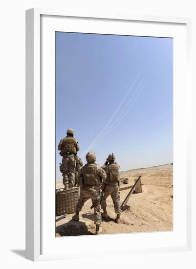 Seabees Watch Rockets Fire Overhead-null-Framed Photographic Print