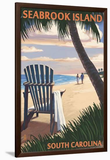 Seabrook Island, South Carolina - Adirondack and Palms-Lantern Press-Framed Art Print