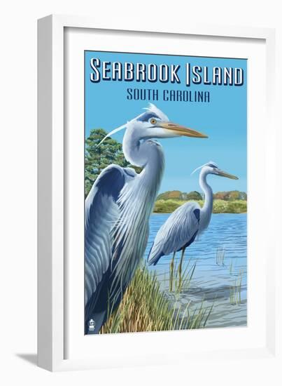 Seabrook Island, South Carolina - Blue Herons-Lantern Press-Framed Art Print