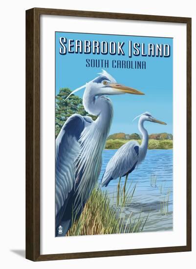 Seabrook Island, South Carolina - Blue Herons-Lantern Press-Framed Art Print