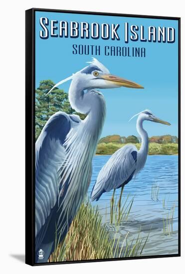 Seabrook Island, South Carolina - Blue Herons-Lantern Press-Framed Stretched Canvas