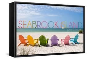 Seabrook Island, South Carolina - Colorful Beach Chairs-Lantern Press-Framed Stretched Canvas