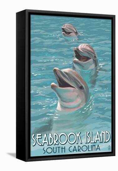 Seabrook Island, South Carolina - Dolphins-Lantern Press-Framed Stretched Canvas