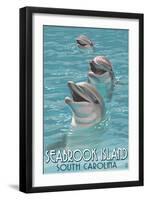 Seabrook Island, South Carolina - Dolphins-Lantern Press-Framed Art Print