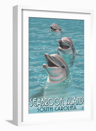 Seabrook Island, South Carolina - Dolphins-Lantern Press-Framed Art Print